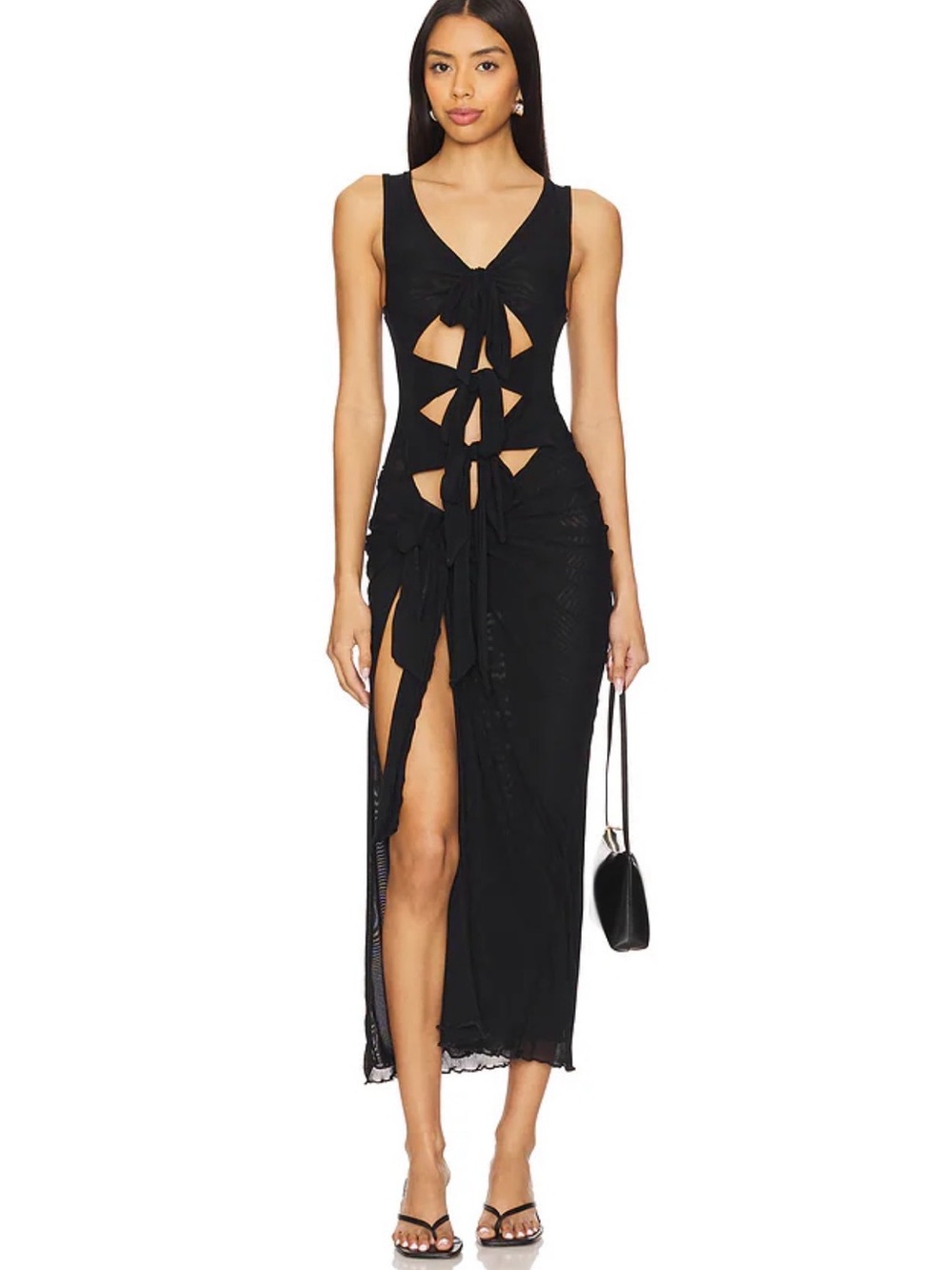 New superdown Black Tie-Front Cutout Midi Dress S